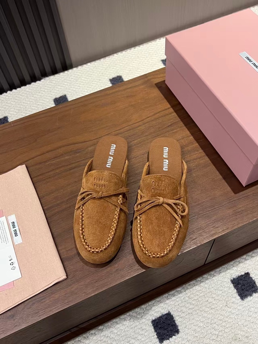Miu Miu Tan Suede Moccasin Slip-On Loafers - Picture 1 of 8